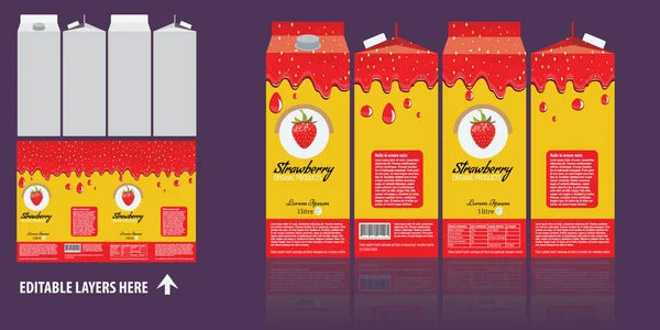 矢量品牌包装设计。草莓汁包装盒设计模板。juce 的准备包设计. — 图库矢量图片