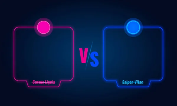 Versus nebo porovnat obrazovku s modré neonové rámy a vs písmeny. Vektorové ilustrace — Stockový vektor