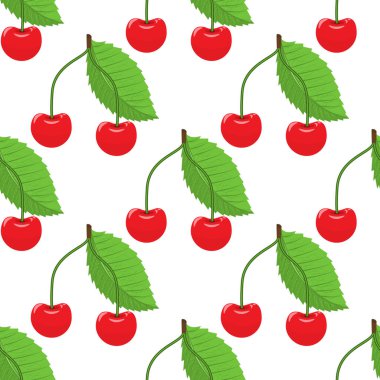 Düz ve katı renk stili ile şirin kiraz seamless modeli. Tekstil, sarma, duvar kağıtları, vb için iyi. Beyaz arka plan ile vektör çizim.