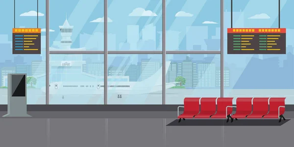 机场内等候厅离境休息室现代终端概念。高详细平面彩色矢量图 — 图库矢量图片