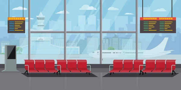 Aeropuerto Interior Sala de espera Sala de salida Moderno concepto de terminal. Ilustración plana detallada del vector del color alto — Vector de stock