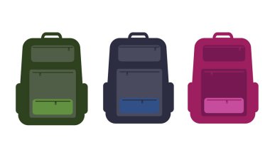 Beyaz arka plan üzerinde izole sırt çantası. Sağlam ve düz stil moda modern vektör çizim