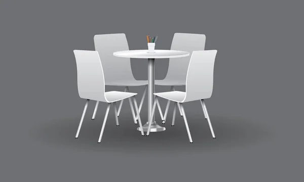 Mesa redonda moderna blanca con sillas. Ilustración vectorial . — Vector de stock