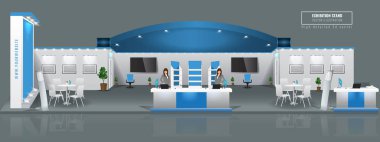 Büyük sergi stand görüntü kadar sahte. Yüksek 3d vektör çizim ayrıntılı.