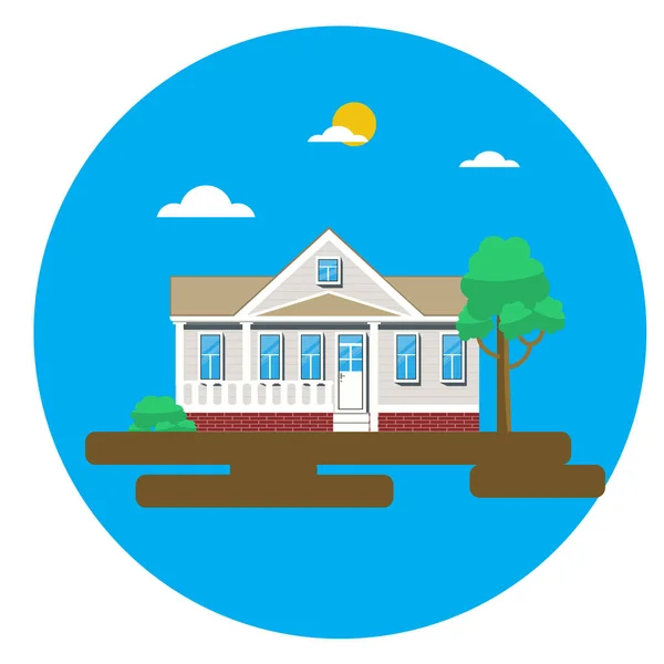 Kleurrijke plat Residencieel huis of dorpshuis cottage. Vectorillustratie. — Stockvector