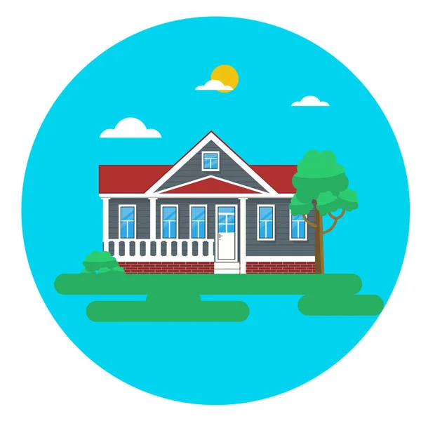 Kleurrijke plat Residencieel huis of dorpshuis cottage. Vectorillustratie. — Stockvector