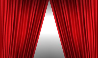 Gerçekçi kırmızı perde ile yüksek detay açılıyor. Vektör çizim.
