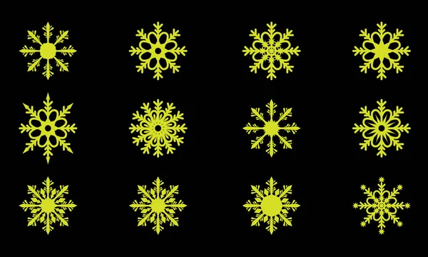 Vektör koyu arka plan üzerinde izole sevimli kar taneleri koleksiyonunun. Düz ve katı renk tasarım kar simgeler siluet. — Stok Vektör