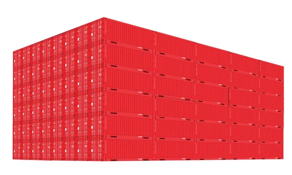 Stapel von Frachtcontainern mit perspektivischer Sicht. rote Farbe. Vektorillustration. — Stockvektor