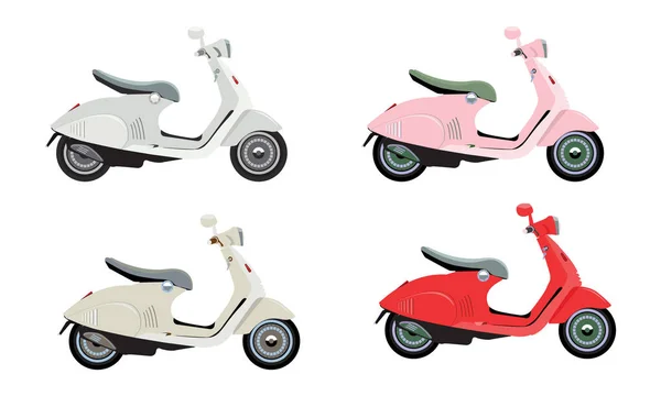 Modern colorful motorcycles or scooters with flat and solid color style. Vector illustration. — Stock Vector