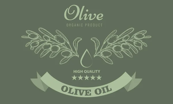 Дизайн пакету оливкової олії для лейблу з вінтажним стилем ескізу. Векторна ілюстрація . — стоковий вектор