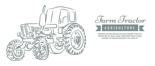 农场拖拉机与素描风格线条艺术设计。手绘向量例证. — 图库矢量图片