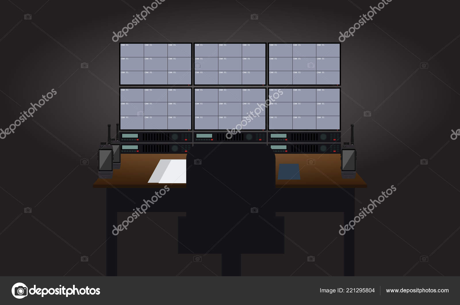 Empty Workplace Security Guard Room Tv Sets Showing