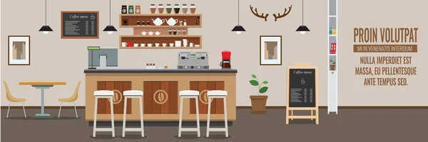 Leer Café-Innenraum. cofee Ladentheke mit flachem und einfarbigem Stil. Vektorillustration — Stockvektor