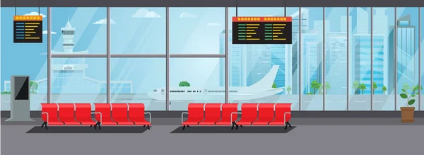 Hall d'attente intérieur de l'aéroport Salon de départ Concept de terminal moderne. Illustration vectorielle haute couleur plate détaillée — Image vectorielle