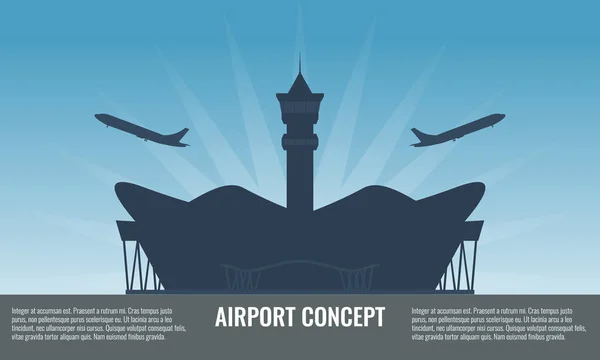 Cool modern flygplats byggnad siluett i platta och enfärgad stil. Vektorillustration. — Stock vektor