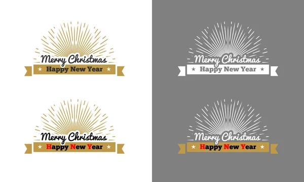 Feliz Navidad cinta decorativa con sunburst y diseño tipográfico. Ilustración vectorial — Vector de stock