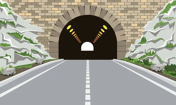 Túnel e rodovia com estilo plano e desenhos animados. Ilustração vetorial detalhada alta . — Vetor de Stock