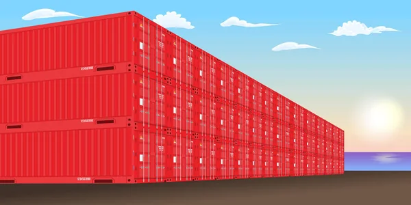 Skládané přepravní kontejnery v námořního přístavu kotví. Vektorové ilustrace. — Stockový vektor