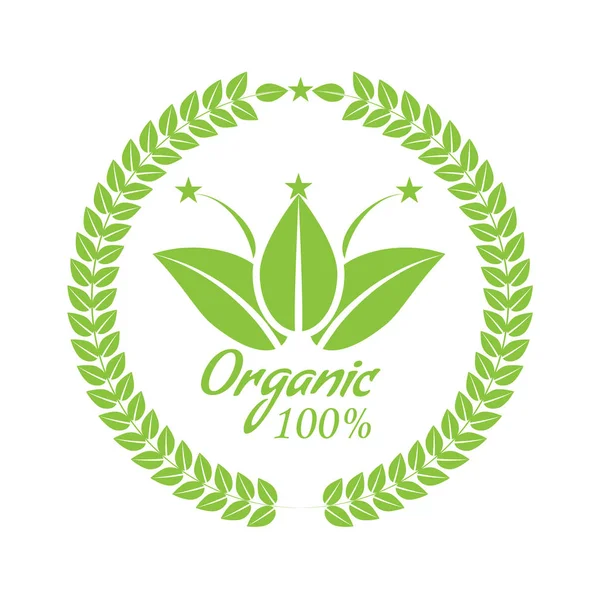 Logo de Alimentos Orgánicos Saludables con hoja. Ilustración vectorial . — Vector de stock