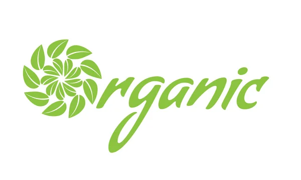 Logo de Alimentos Orgánicos Saludables con hoja. Ilustración vectorial . — Vector de stock