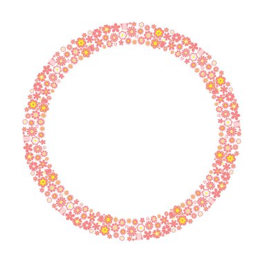 Çiçek ile daire sınır. Çelenk çiçekli çerçeve. Düz stil vektör çizim.