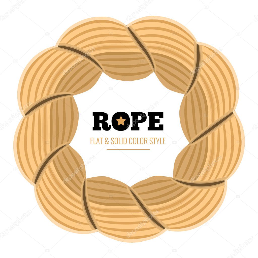 Braided twisted rope circle border or frame flat and solid color style vector illustration