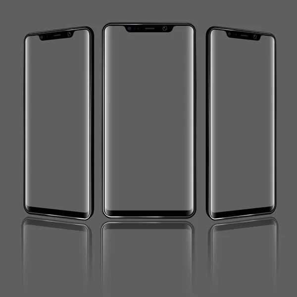 Modern Smartphone farklı açılardan görünümü ve şeffaf ekran ile. Yüksek detaylı vektör çizim.