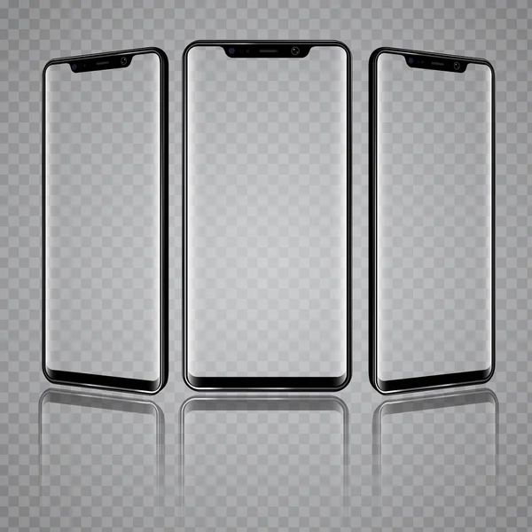 Modern Smartphone farklı açılardan görünümü ve şeffaf ekran ile. Yüksek detaylı vektör çizim.