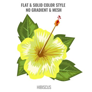 Sarı Hibiscus çiçek açan suluboya ile çiçek ya da çizilmiş tarzı el. Düz ve katı renk tasarımı. Vektör çizim.