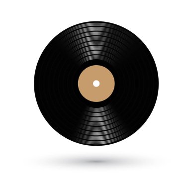 Gramofon vinil Lp kayıt turuncu etiketli. Eski vintage siyah müzik uzun çalma albüm disk 33 rpm. Vektör çizim.