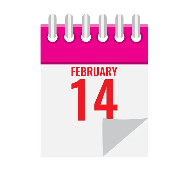 Kalendář Ikona s spirála zobrazeno 14 února Valentines den. Plochá vektorové ilustrace. — Stockový vektor