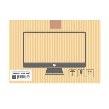 Mock up of tv set in carton box. Moving and delivery services. Vector illustration clipart