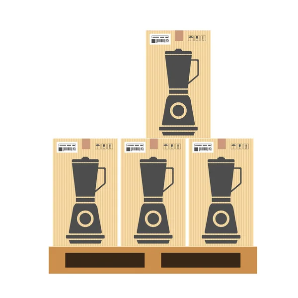 Maquette de bouilloire ou cafetière dans une boîte en carton. Services de déménagement et de livraison. Illustration vectorielle — Image vectorielle