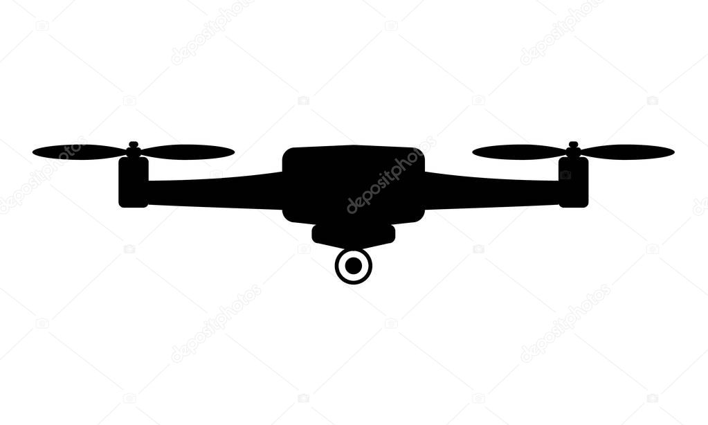 Drone or quadrocopter aerial camera icon with minimal style. Black color vector Illustration.