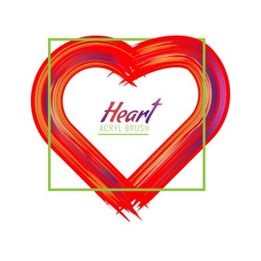 Çizilmiş kalp veya akrilik fırça kalpli çerçeve boyalı. Vektör çizim.