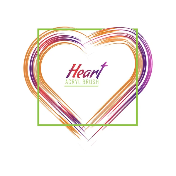 Handgetekende, geschilderde hart of acryl penseel hart frame. Vectorillustratie. — Stockvector
