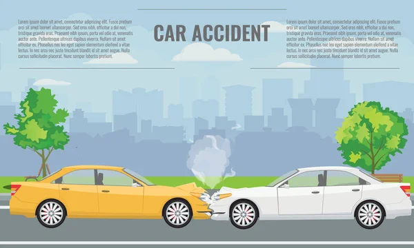 Samochodów awarii lub wypadku ilustracja koncepcja. Ilustracja wektora infographic szablonu. — Wektor stockowy