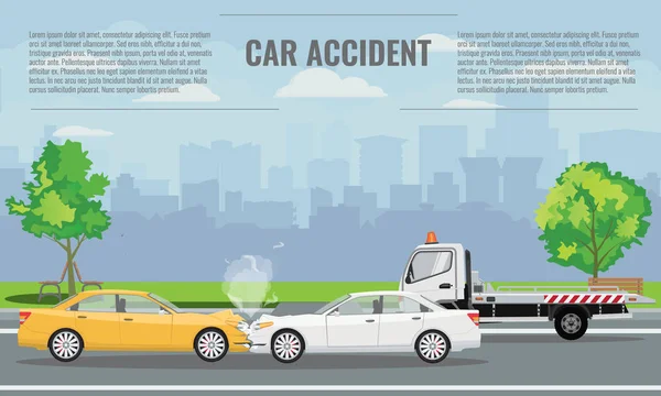 Samochodów awarii lub wypadku ilustracja koncepcja. Ilustracja wektora infographic szablonu. — Wektor stockowy