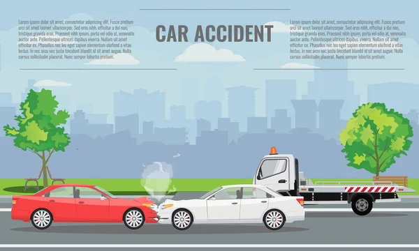Autó összeomlik vagy baleset fogalma szemlélteti. Vektoros illusztráció infographic-sablon. — Stock Vector