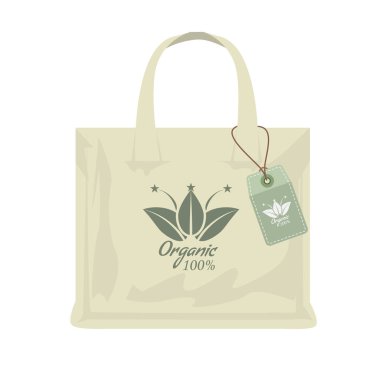 Premium kalite organik çanta mockup alışveriş için. Vektör çizim.