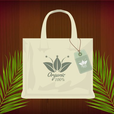 Premium kalite organik çanta mockup alışveriş için. Vektör çizim.