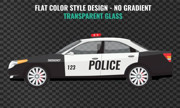 Vue de côté de la voiture de police. Illustration vectorielle couleur plate et unie . — Image vectorielle