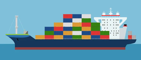 Lading containerschip zijaanzicht. Vracht transport concept. Hoog gedetailleerde vectorillustratie. — Stockvector