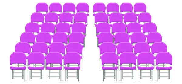 Grupo de sillas de plástico púrpura con diseño plano y de color sólido . — Vector de stock