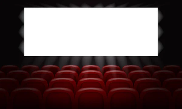 Кинотеатр с пустым белым экраном для дизайна плакатов. 3D-векторная иллюстрация . — стоковый вектор