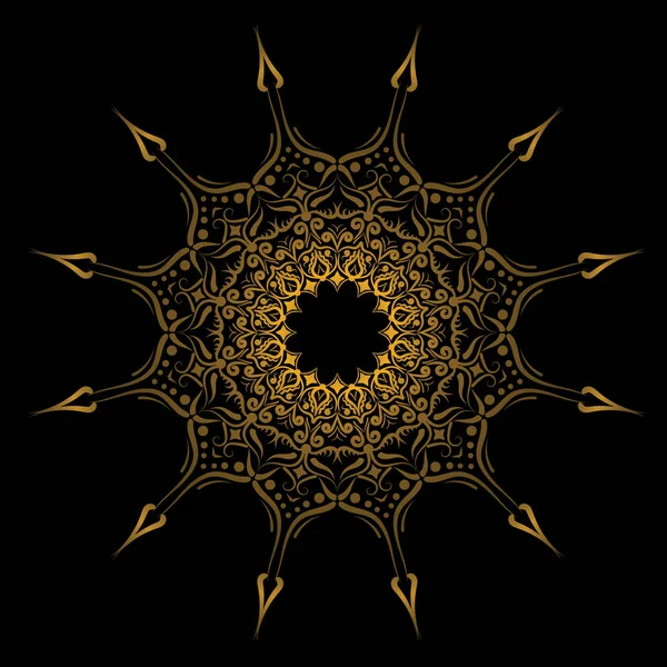 Тарелка с элегантным кругом геометрического племенного орнамента, исламская мандала. Вектор золотого цвета — стоковый вектор