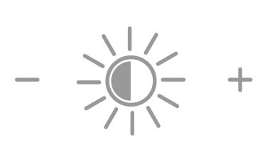Parlaklık simgesini veya simge. Güneş ile artı ve eksi simgeleri. Vektör çizim.
