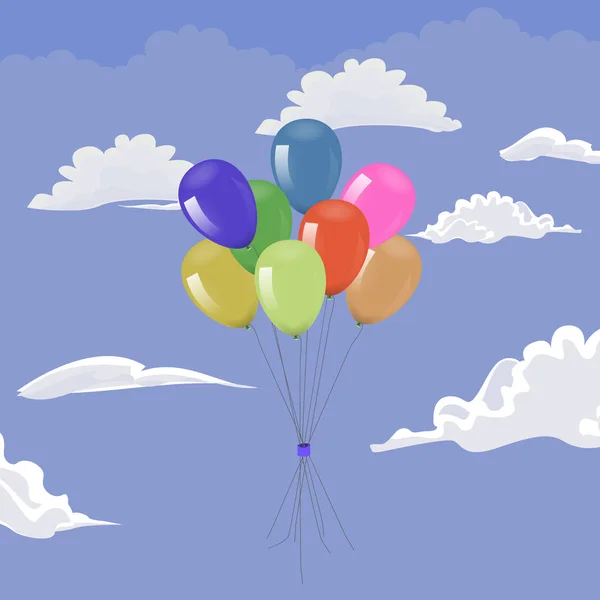 曇り空を飛んでいる気球の束。ベクトル図. — ストックベクタ
