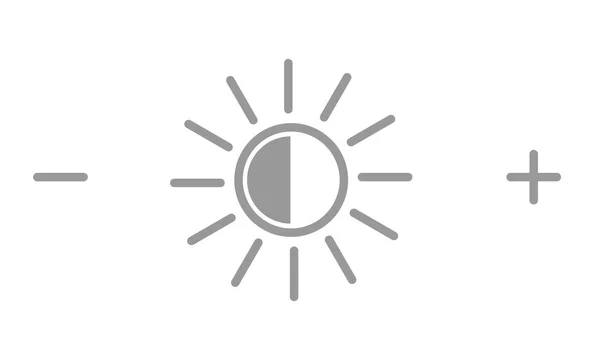 Icono de brillo o símbolo. Sol con más y menos iconos. Ilustración vectorial . — Vector de stock